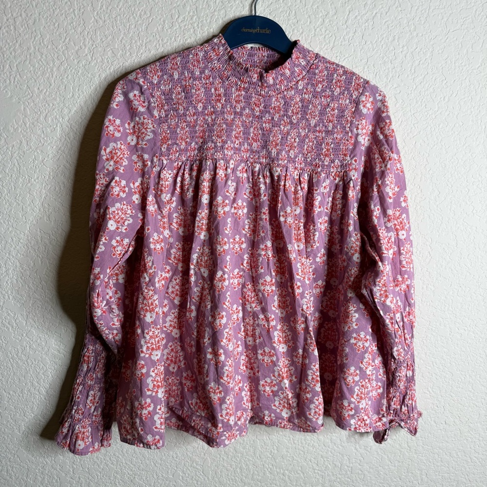 Sohana Smocked Yoke Top Floral Printed Cotton Tunic Top